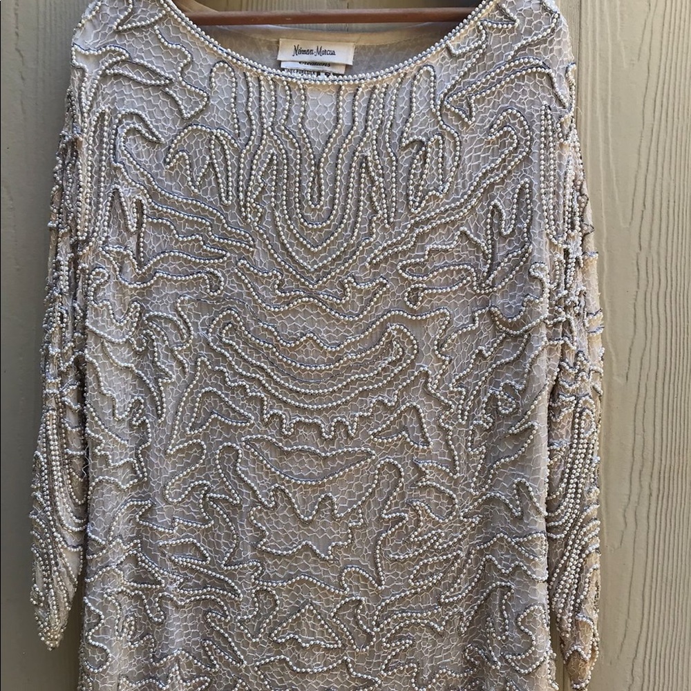 Neiman Marcus Judith Ann Creations silk with pearl blouse top. Small shirt